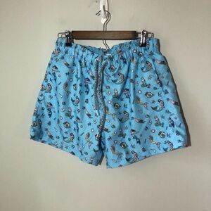 NWT Boardies mens L swim trunks mermaid print light blue seashore nautical